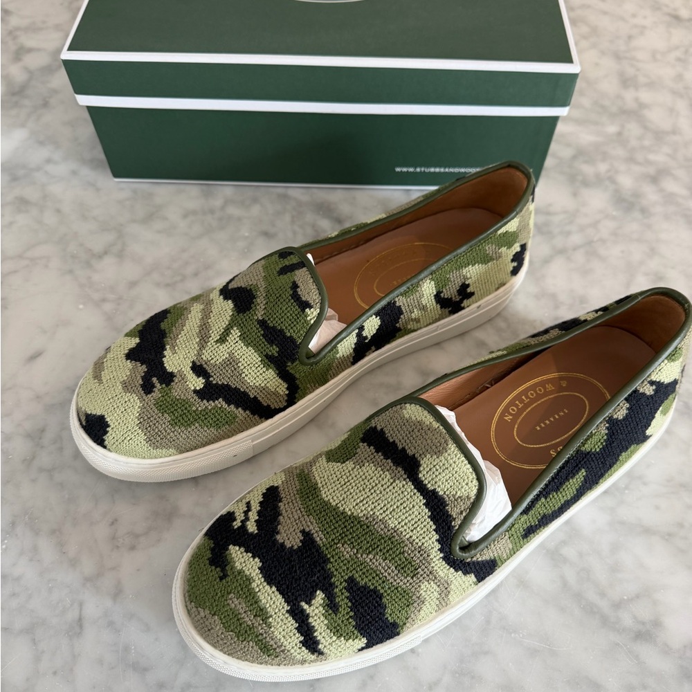 Stubbs & Wootton Green Camouflage Loafers